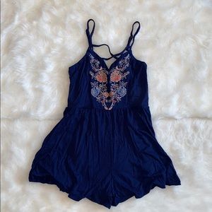 navy embroidered romper